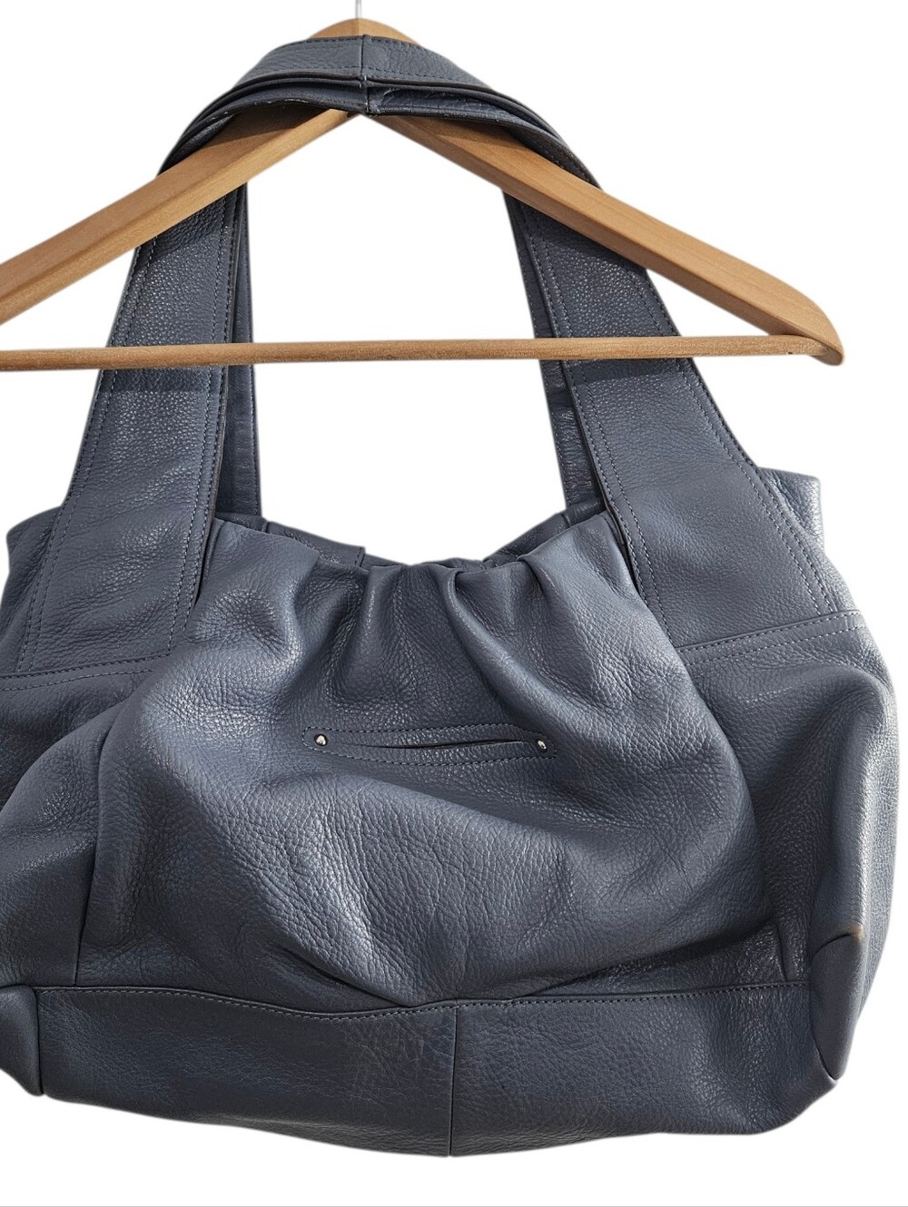 B.Makowsky Stud-Accent Pebbled Shoulder Bag in Slate Blue - Picture 2 of 11